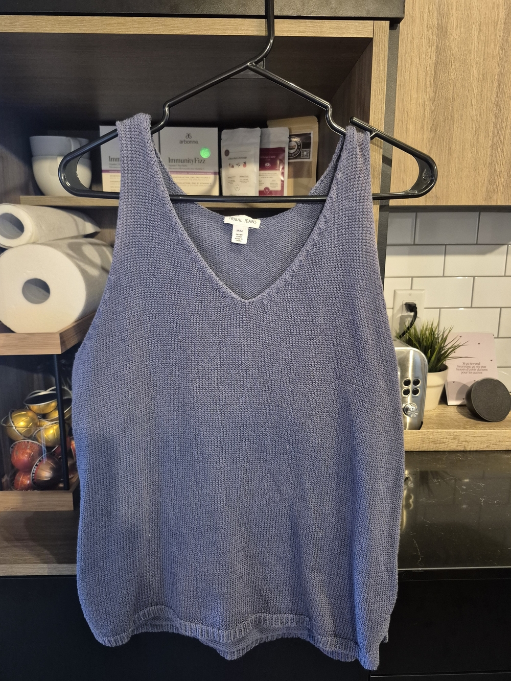 Knit V-Neck Tank Top in Dusty Blue